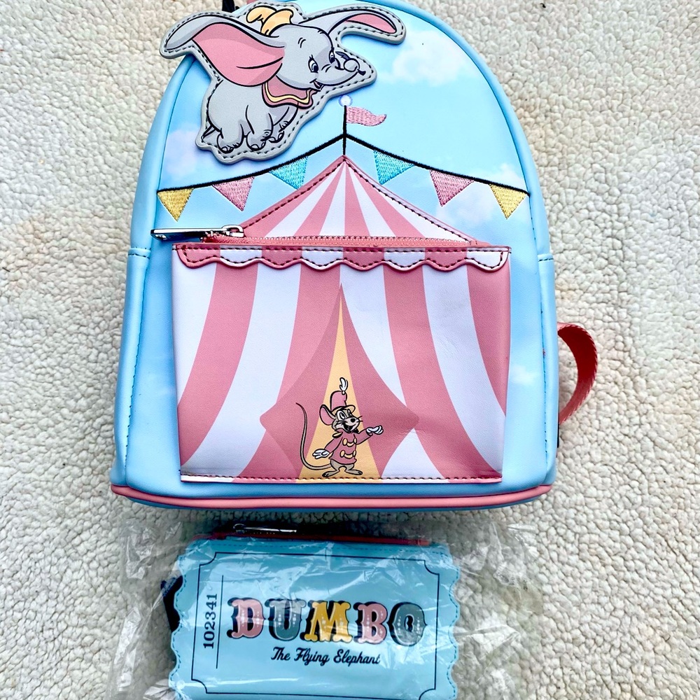 NWT Disney Dumbo Flying Circus Tent Loungefly with Matching Wallet
